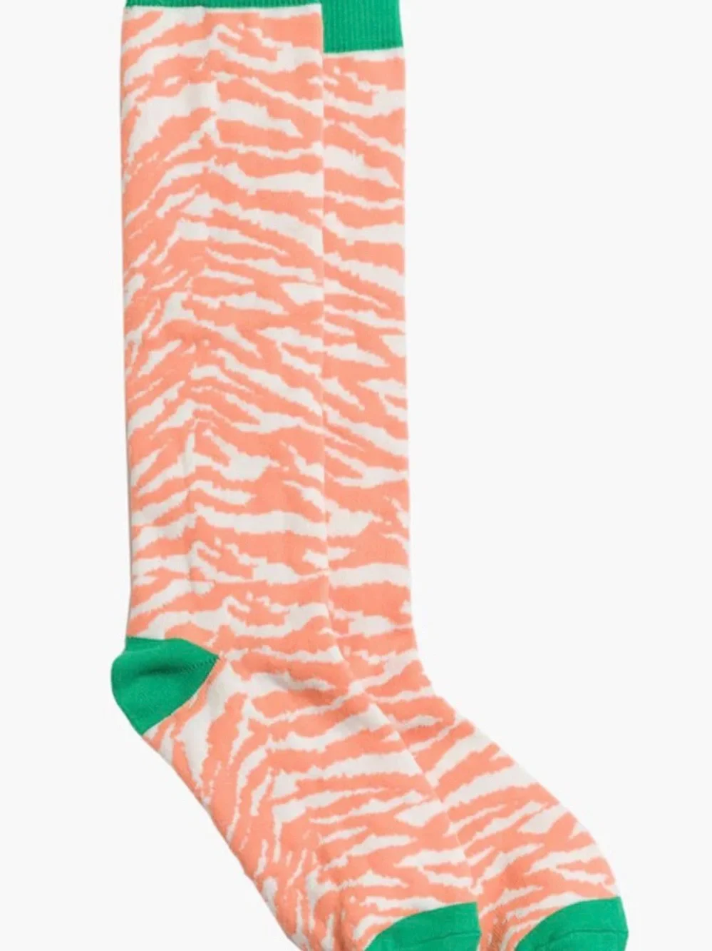 MOTHER Coral Zebra-Pattern Crew Socks with Green Trim